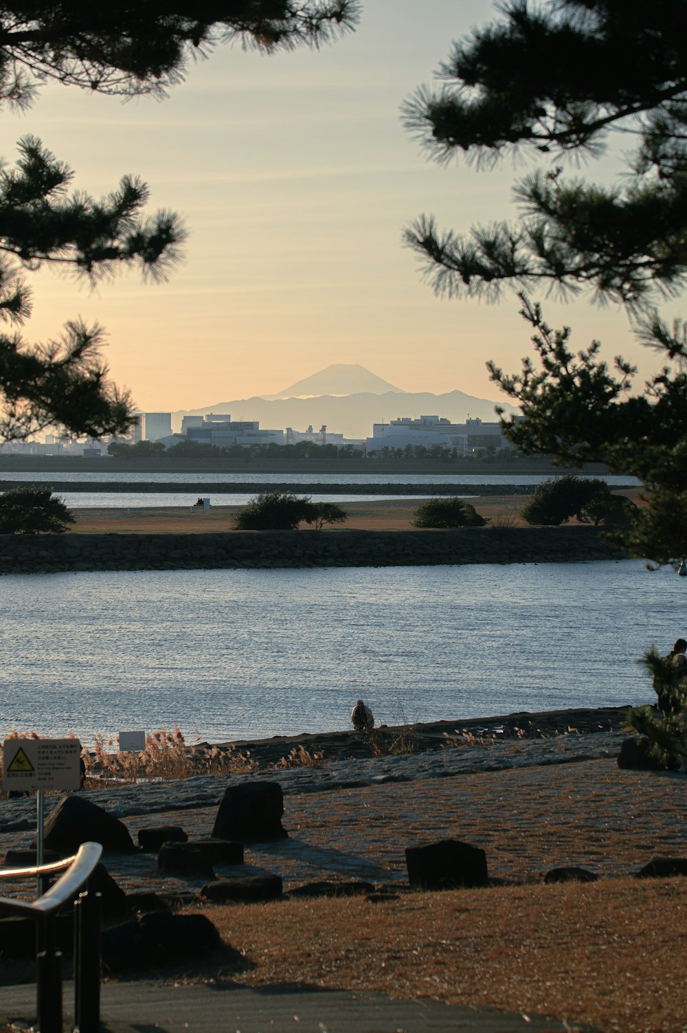 a bench sitting next to a body of water