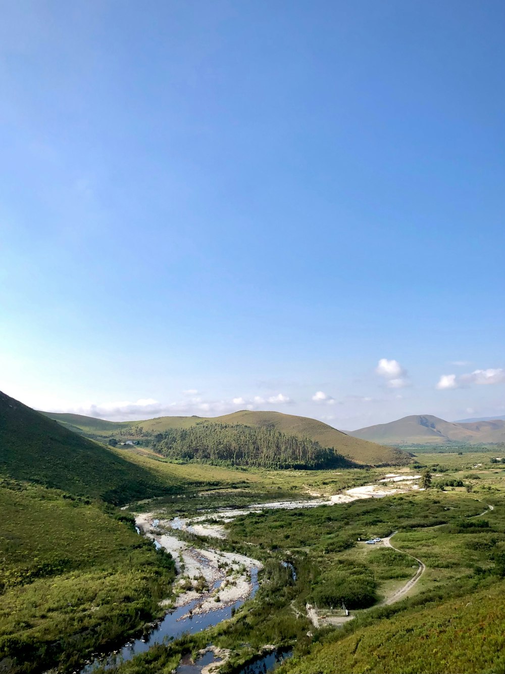 a river running through a lush green valley