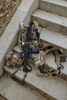 a bunch of items that are sitting on some steps