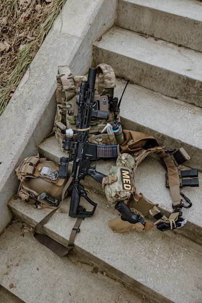 a bunch of items that are sitting on some steps