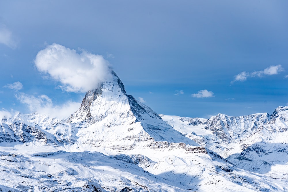 a mountain covered in snow under a blue sky