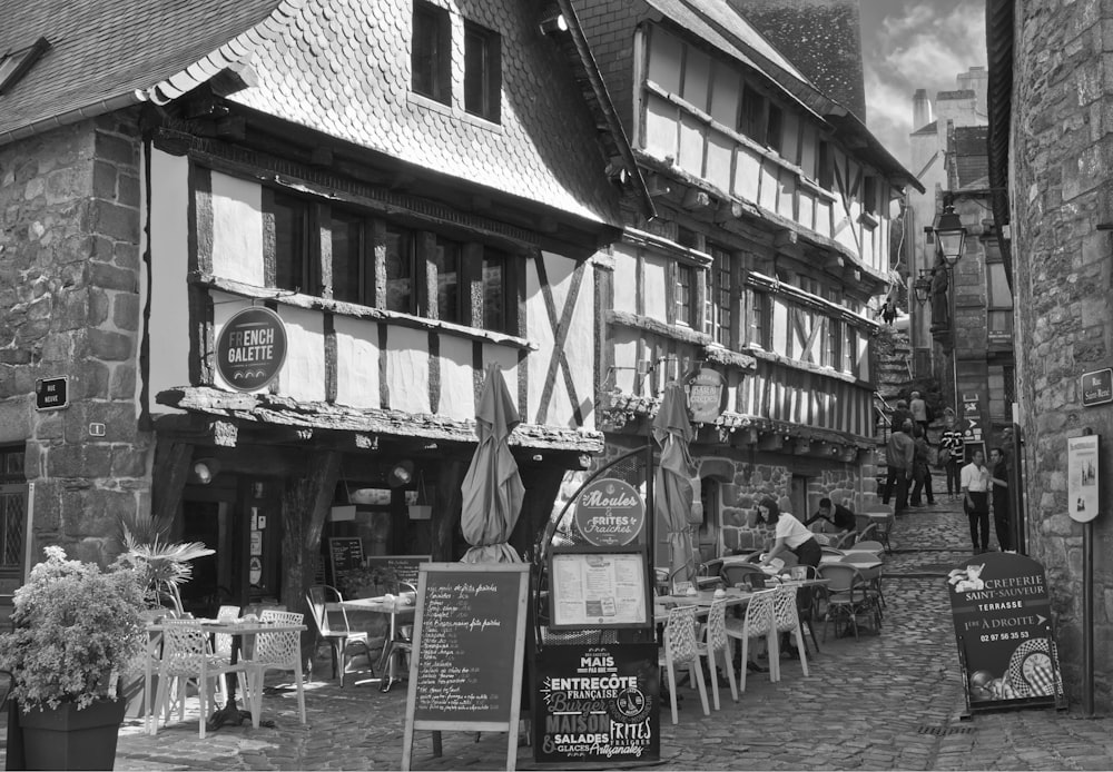 a black and white photo of an old town