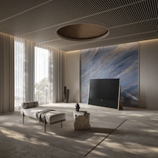 a living room with a large flat screen tv
