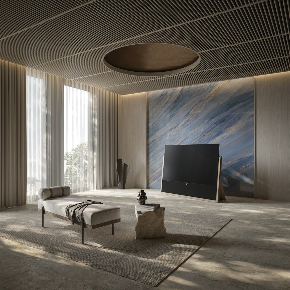 a living room with a large flat screen tv