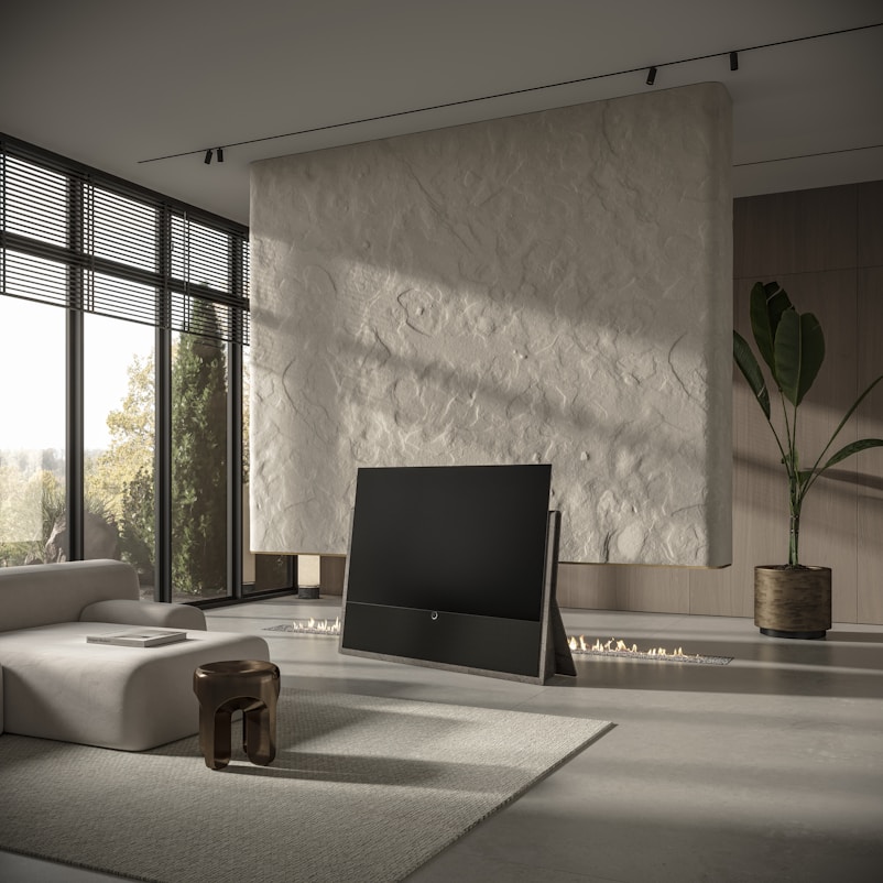 a living room with a large flat screen tv