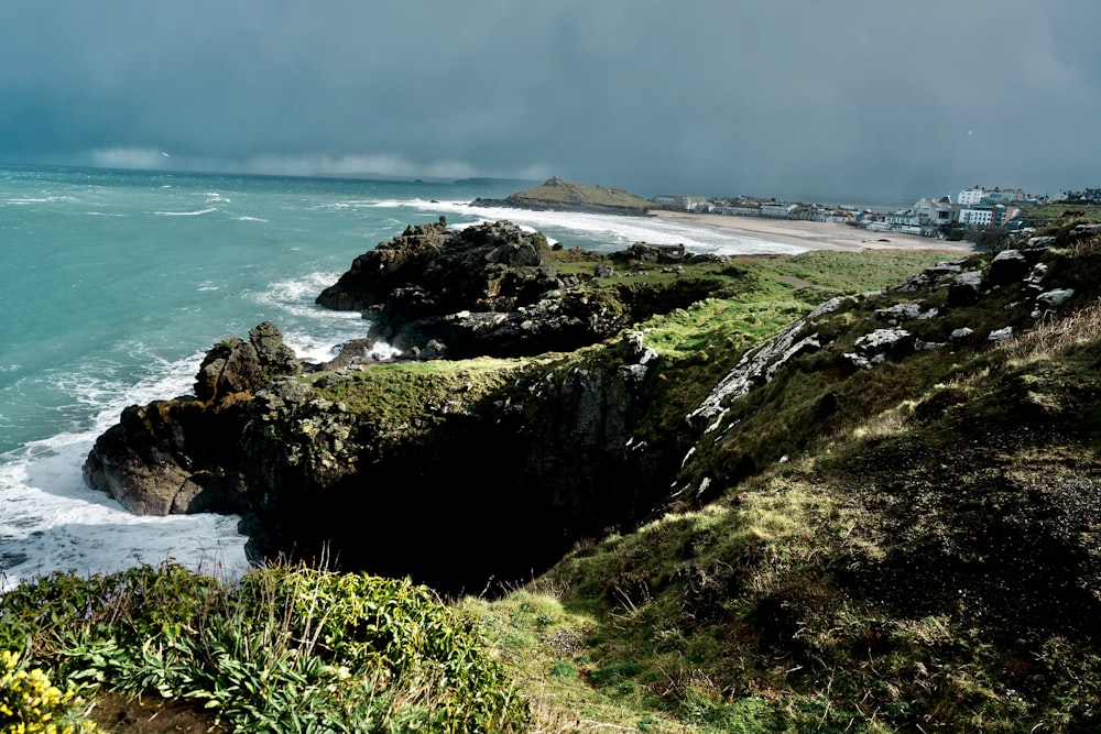 a view of the ocean from a cliff