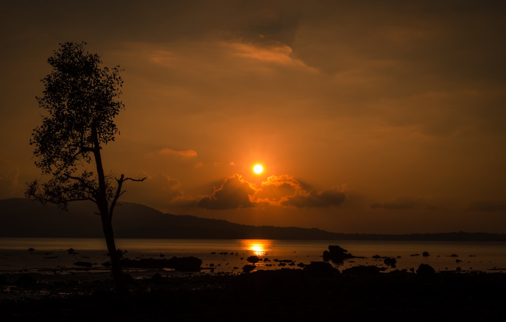 the sun is setting over a body of water