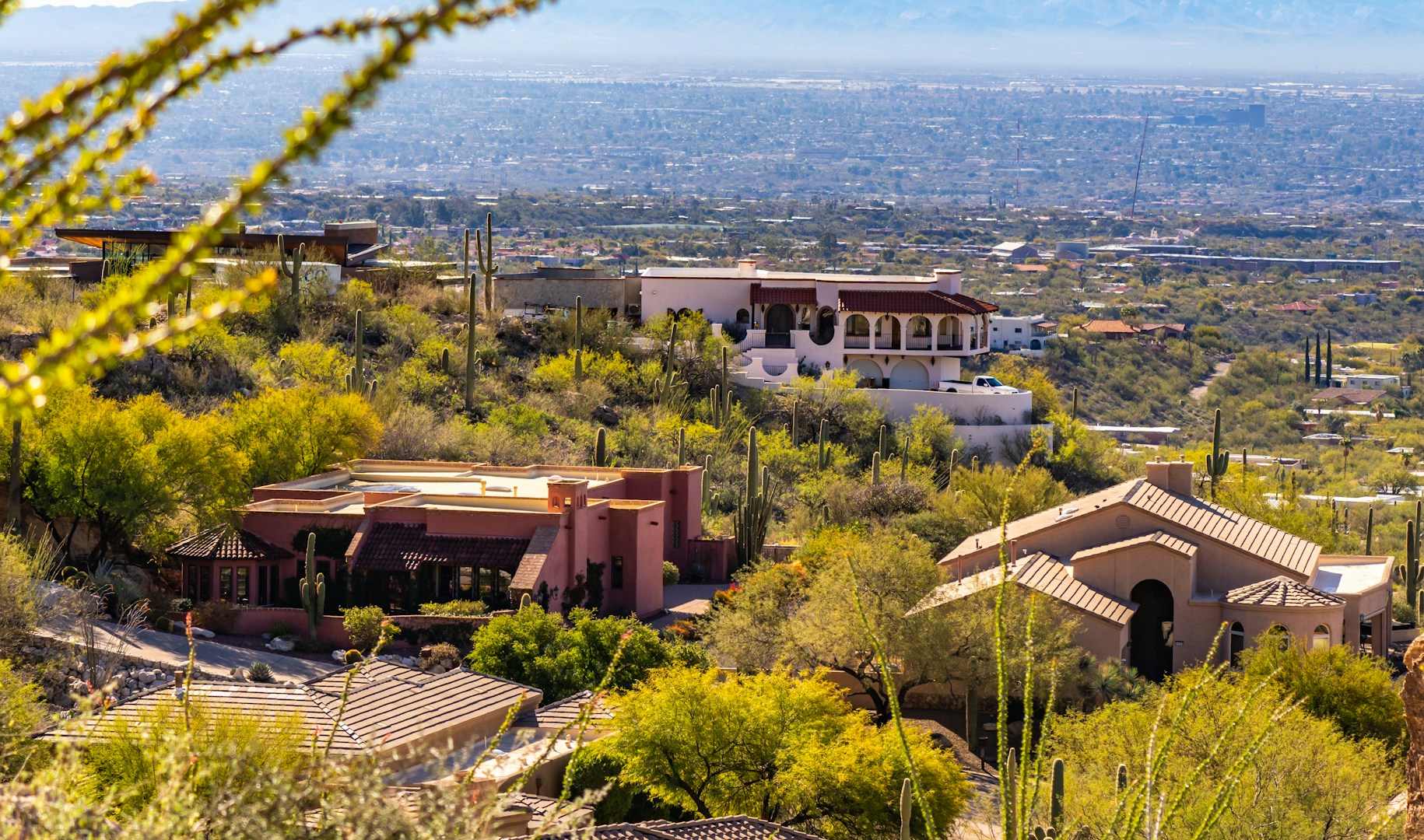 Aerial view of Paradise Valley Arizona with mountains and upscale homes