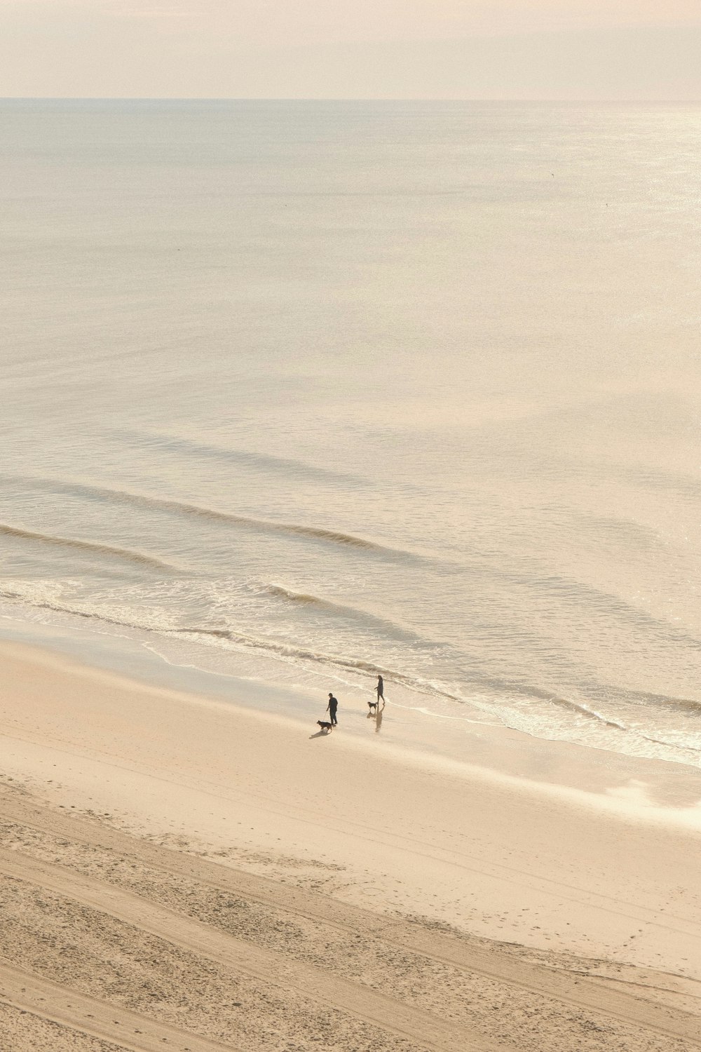 um par de pessoas que estão de pé na areia
