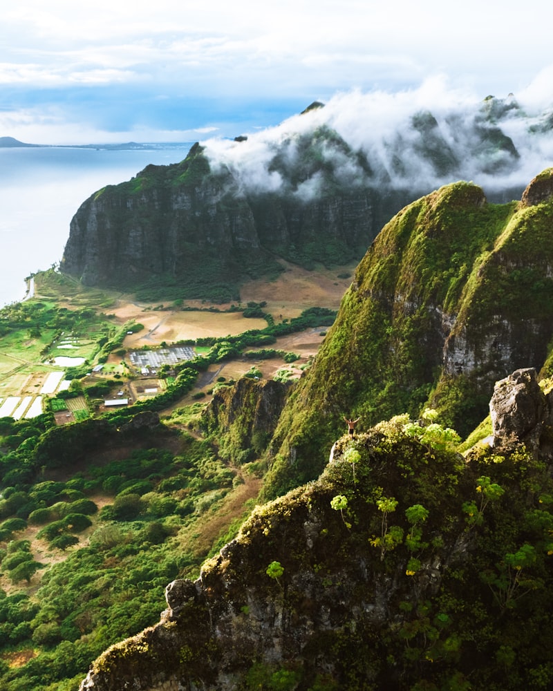 Lush green valley with dramatic mountain peaks in Hawaii