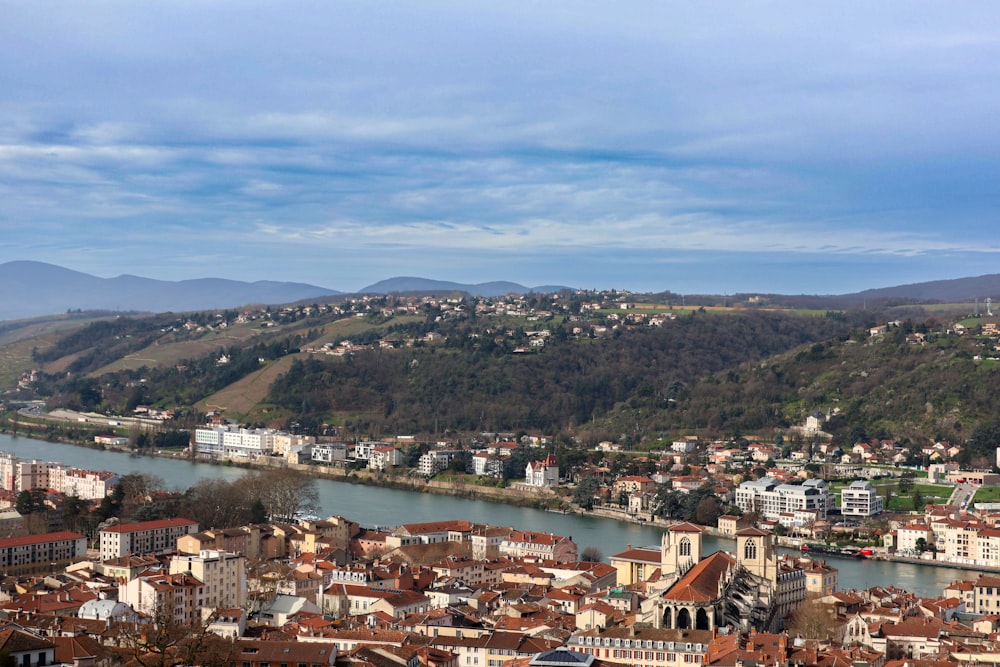 a view of a city with a river running through it