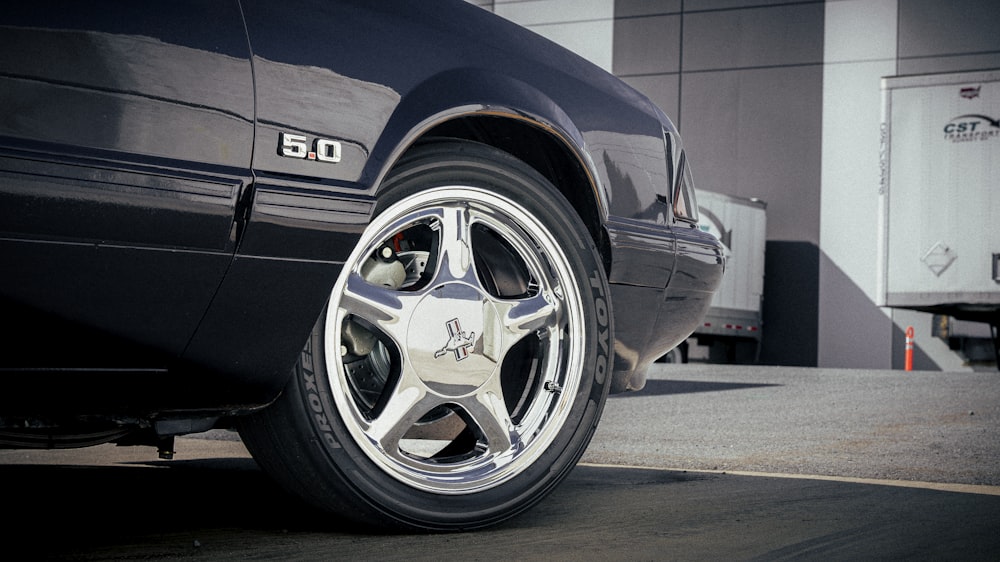 a close up of a tire on a car