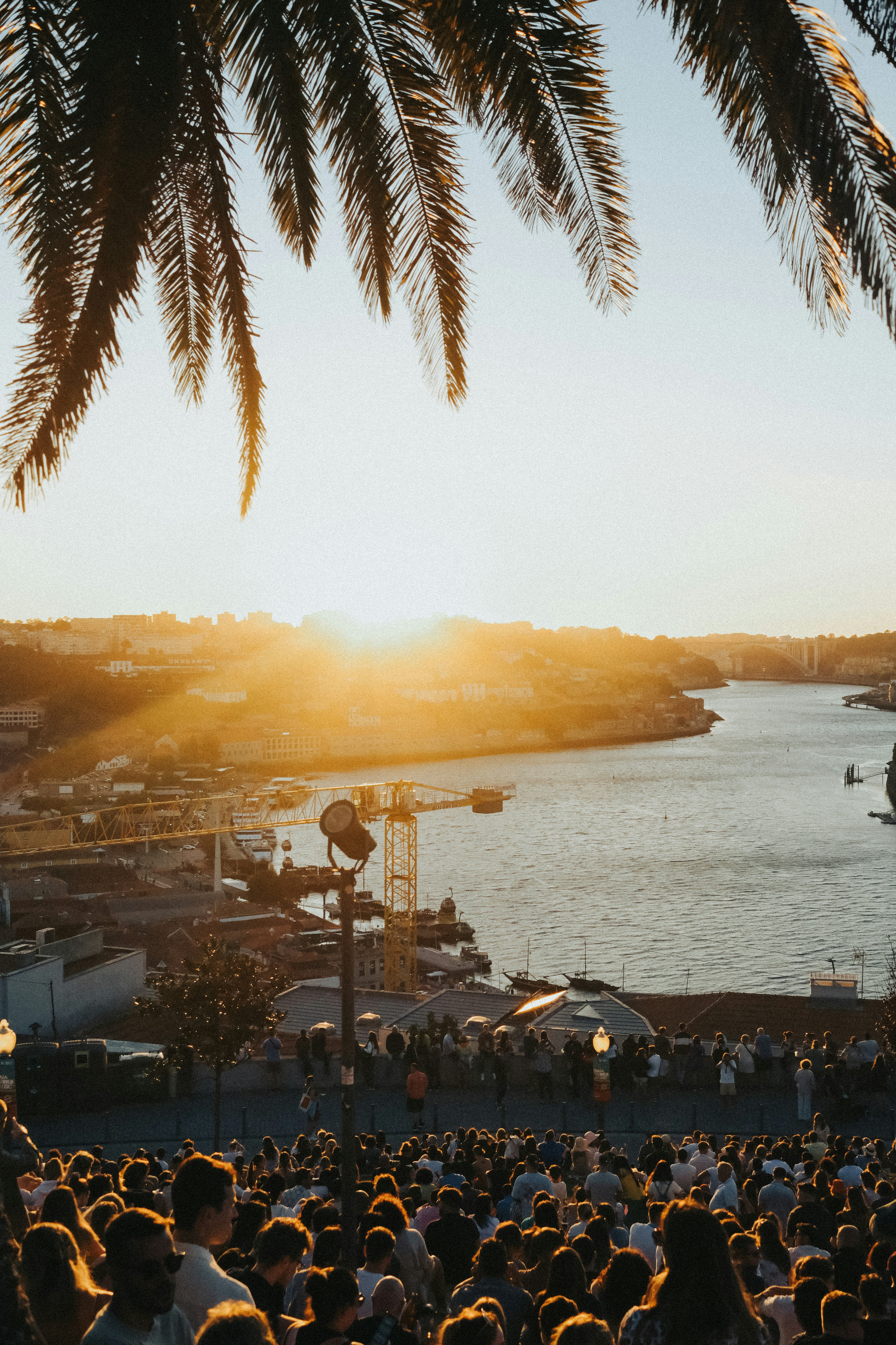 a crowd of people standing around a lake