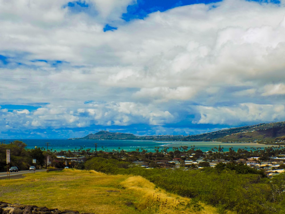 a scenic view of the ocean from a hill