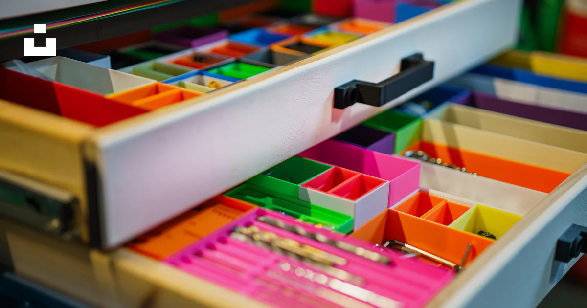 A close up of a drawer with many different colored drawers photo – Free ...