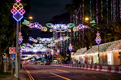 a street that has a lot of lights on it