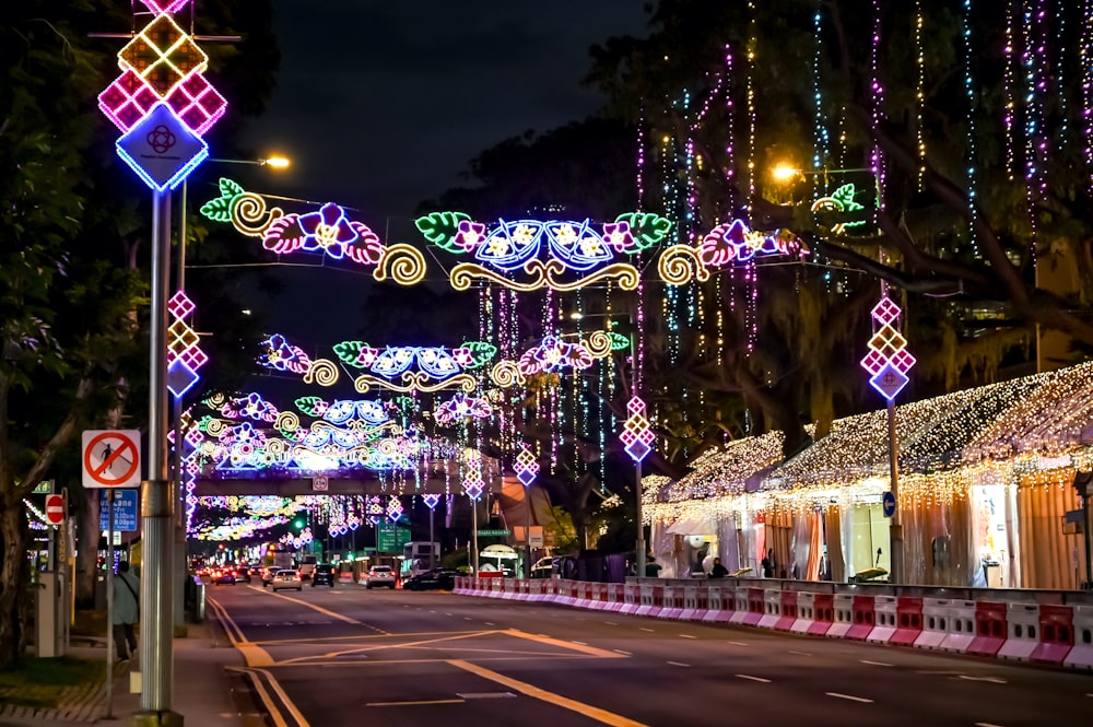 a street that has a lot of lights on it