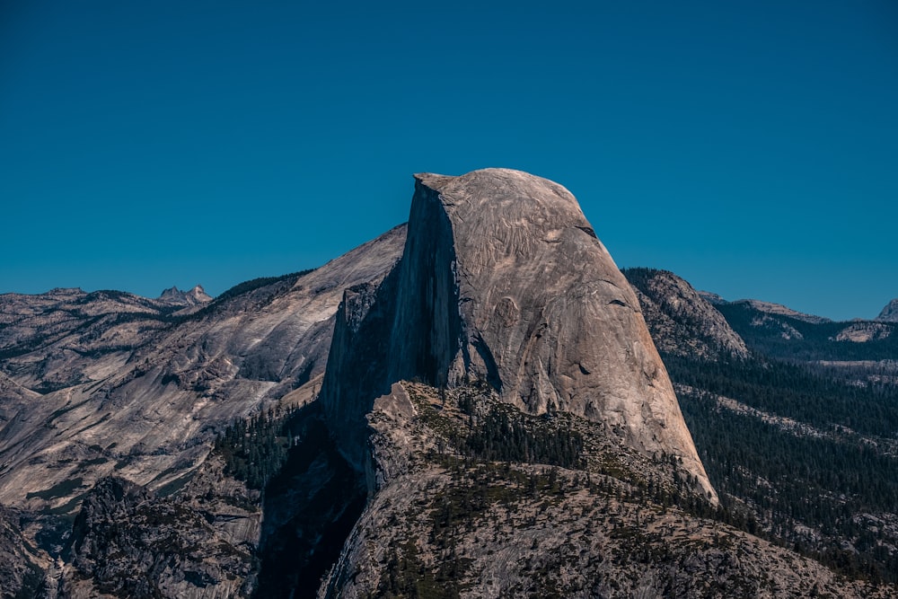 a view of the top of a mountain with a clear blue sky