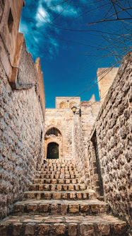 a set of stone steps leading up to a building