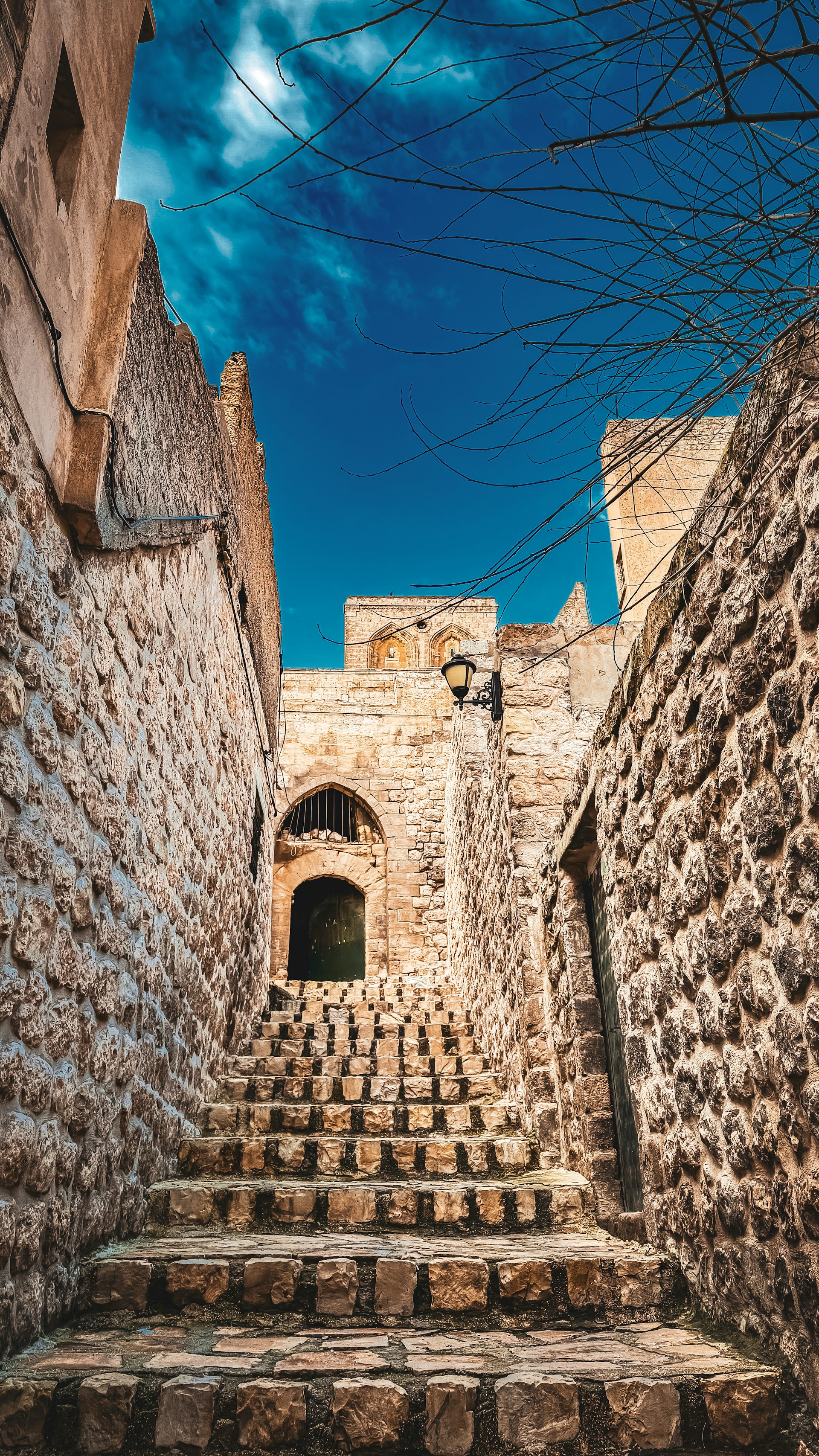 a set of stone steps leading up to a building