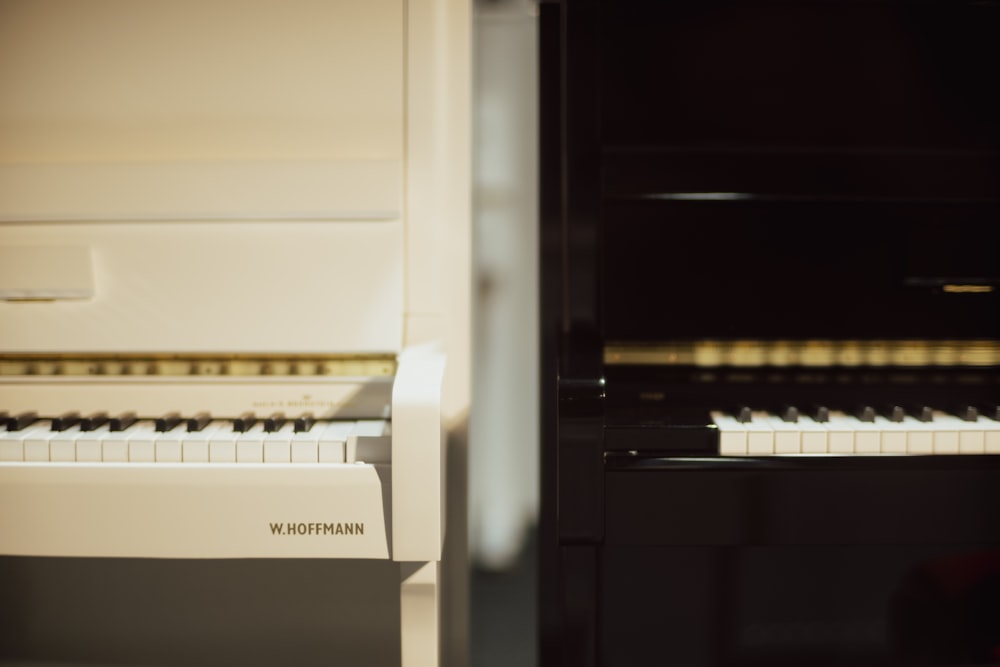 a close up of a piano and a piano keyboard