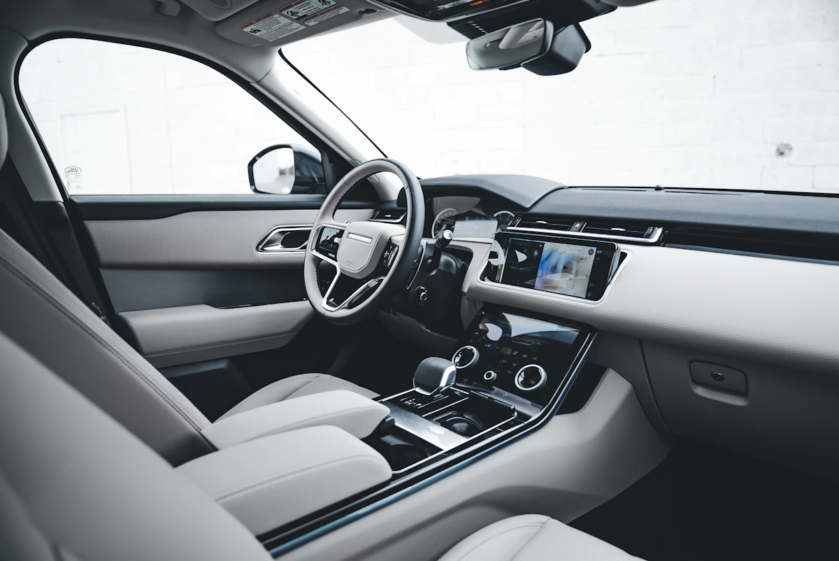 Premium car interior with dashboard and infotainment controls