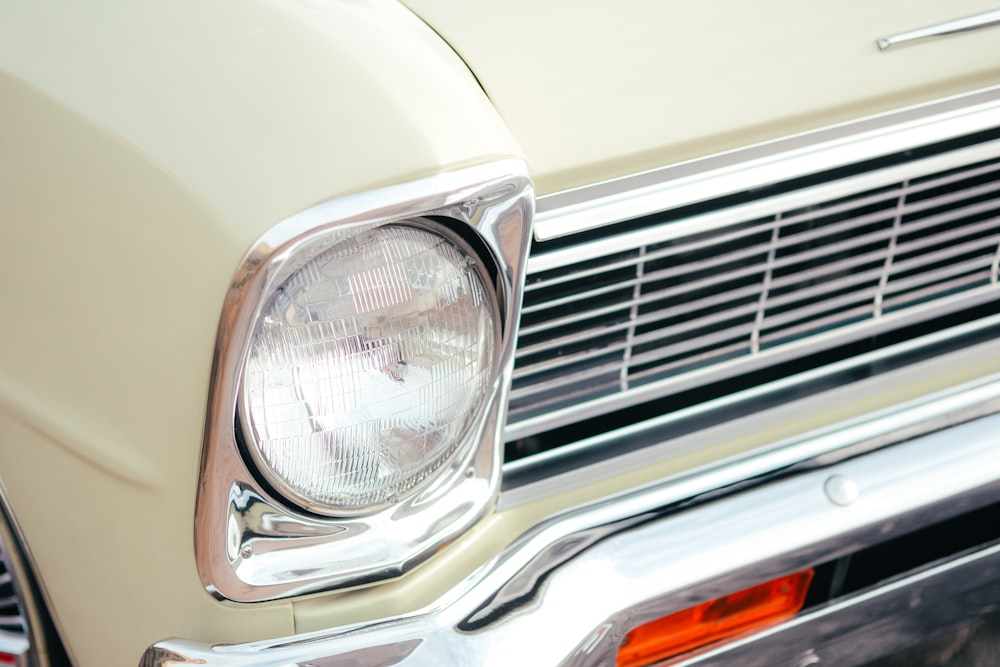 a close up of the front end of a car