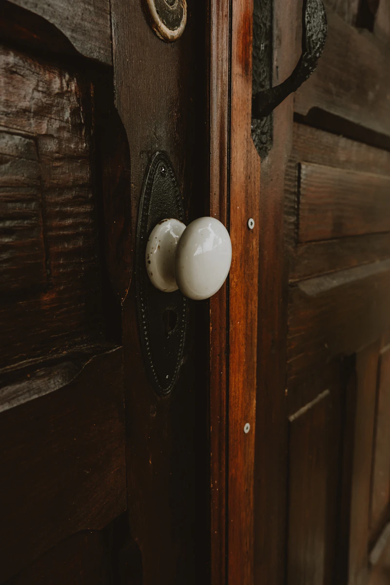 Close up of a wooden door handle