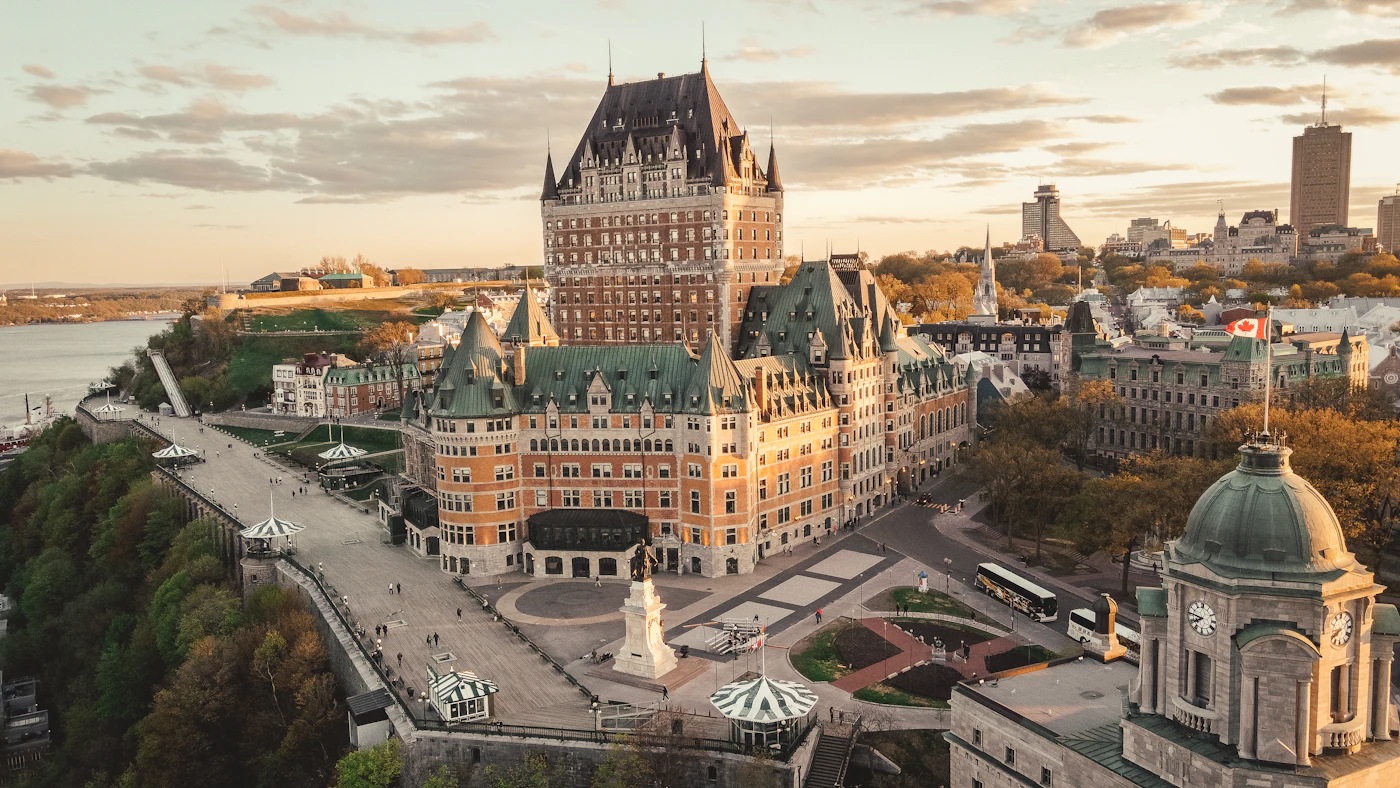 Old Quebec City panoramic view at sunset