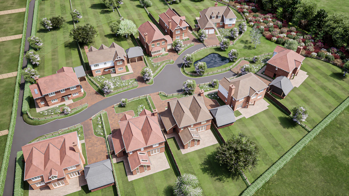 Residential homes in an area at risk of flooding