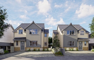 a two story house with a lot of windows