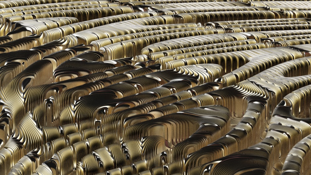 a large group of chairs that are stacked together