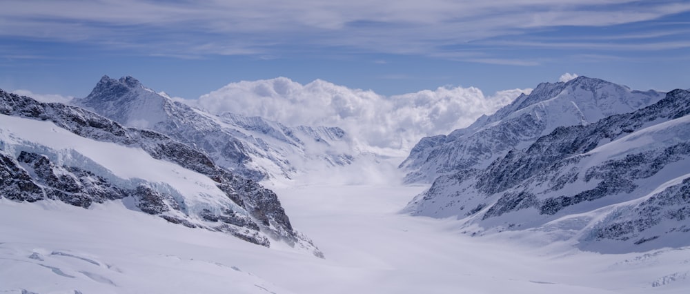 a snow covered mountain range with a sky background