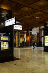 a person is walking through a large building