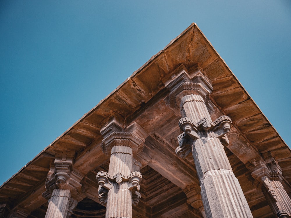 a close up of a building with columns