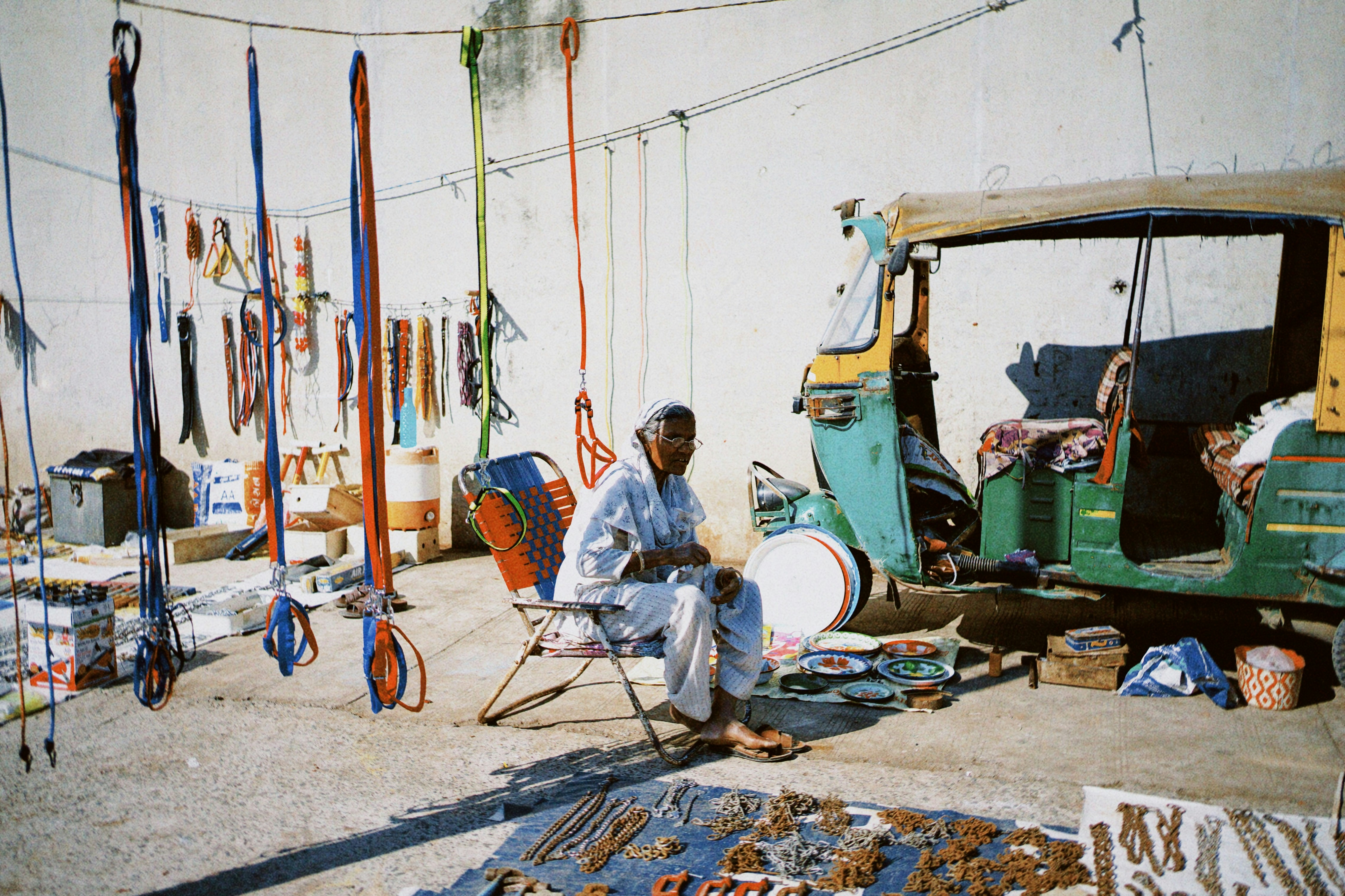 Carpet drying technician setting up equipment