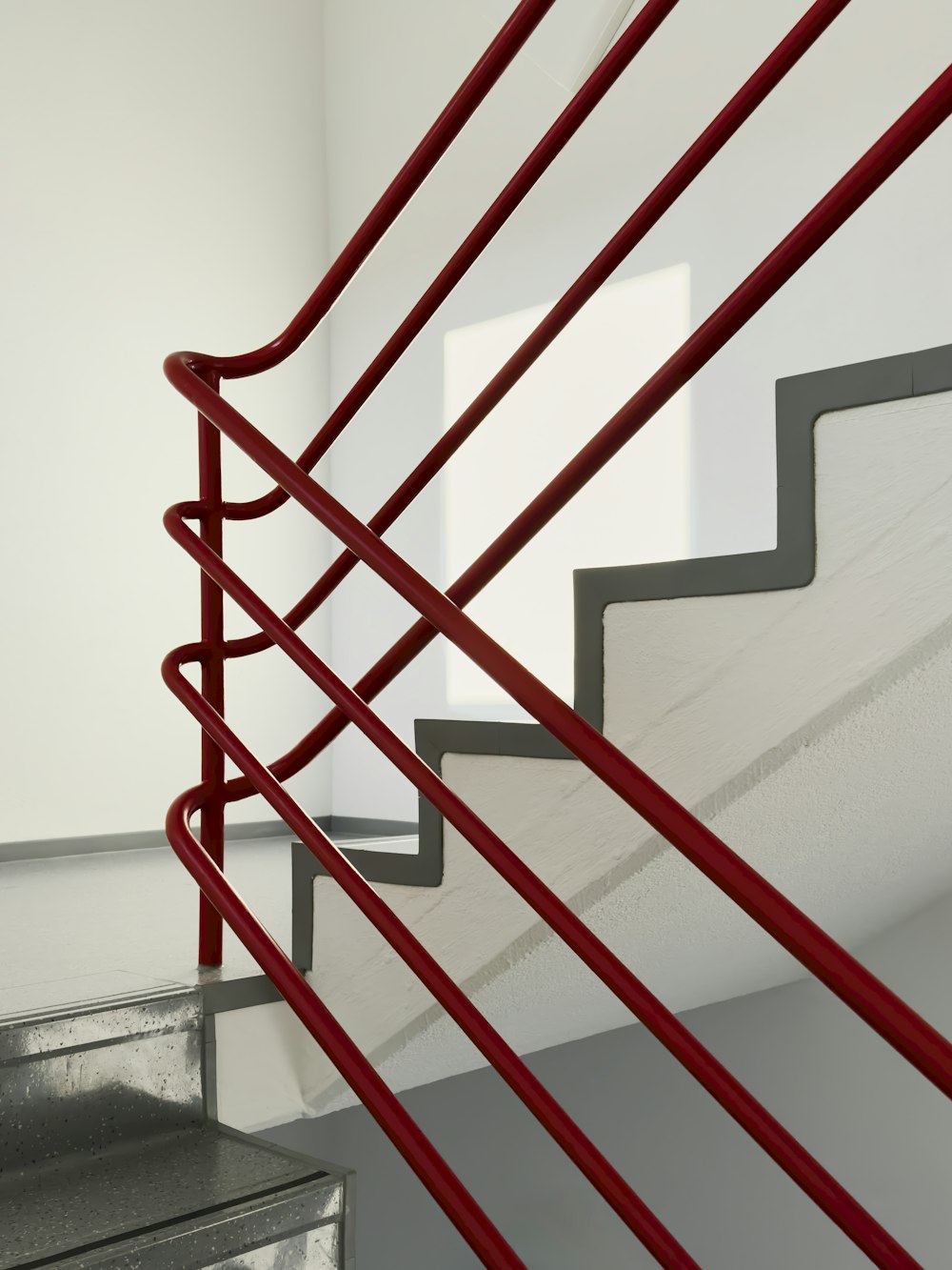 a close up of a metal stair rail