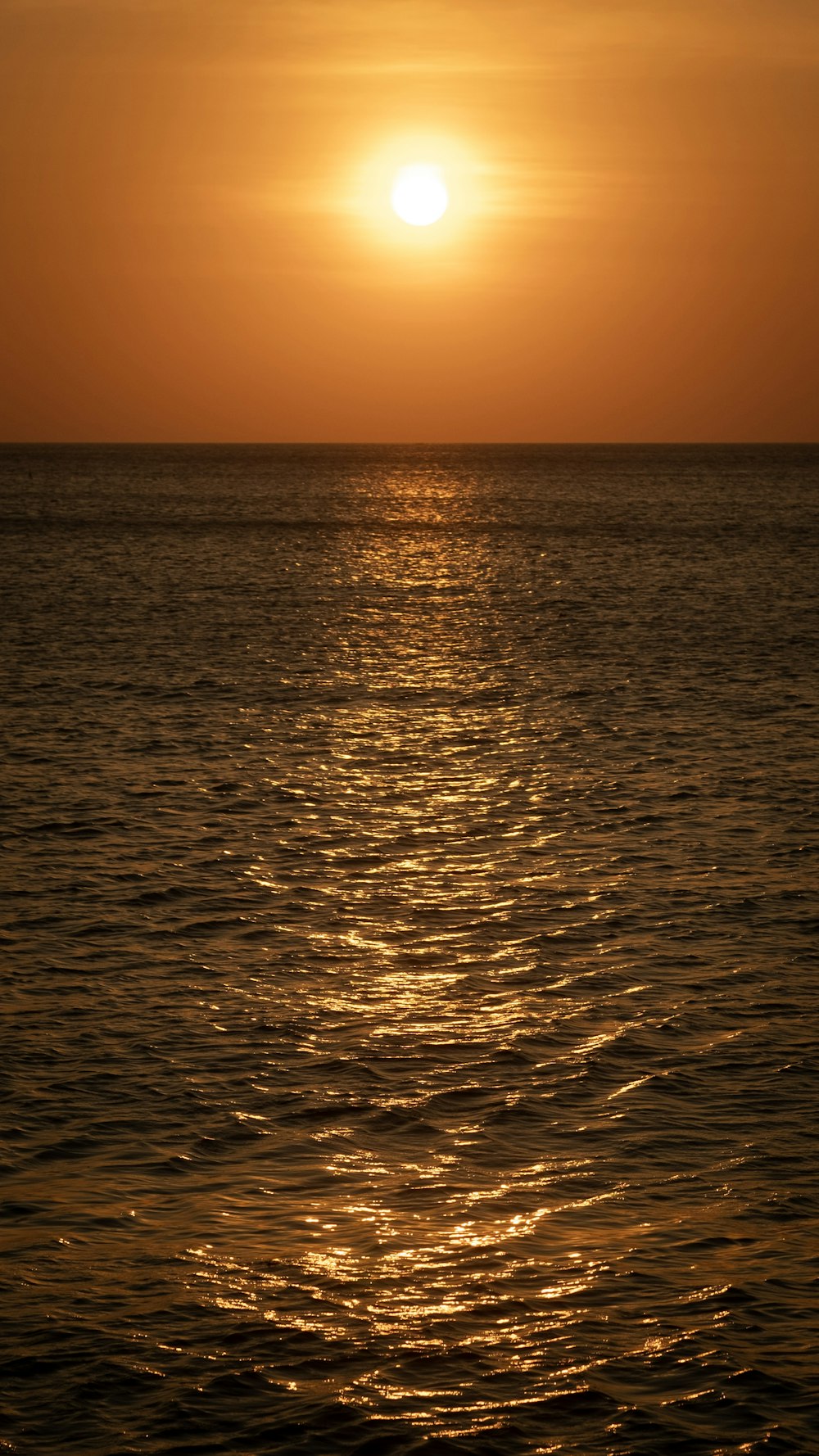 a large body of water with a sunset in the background