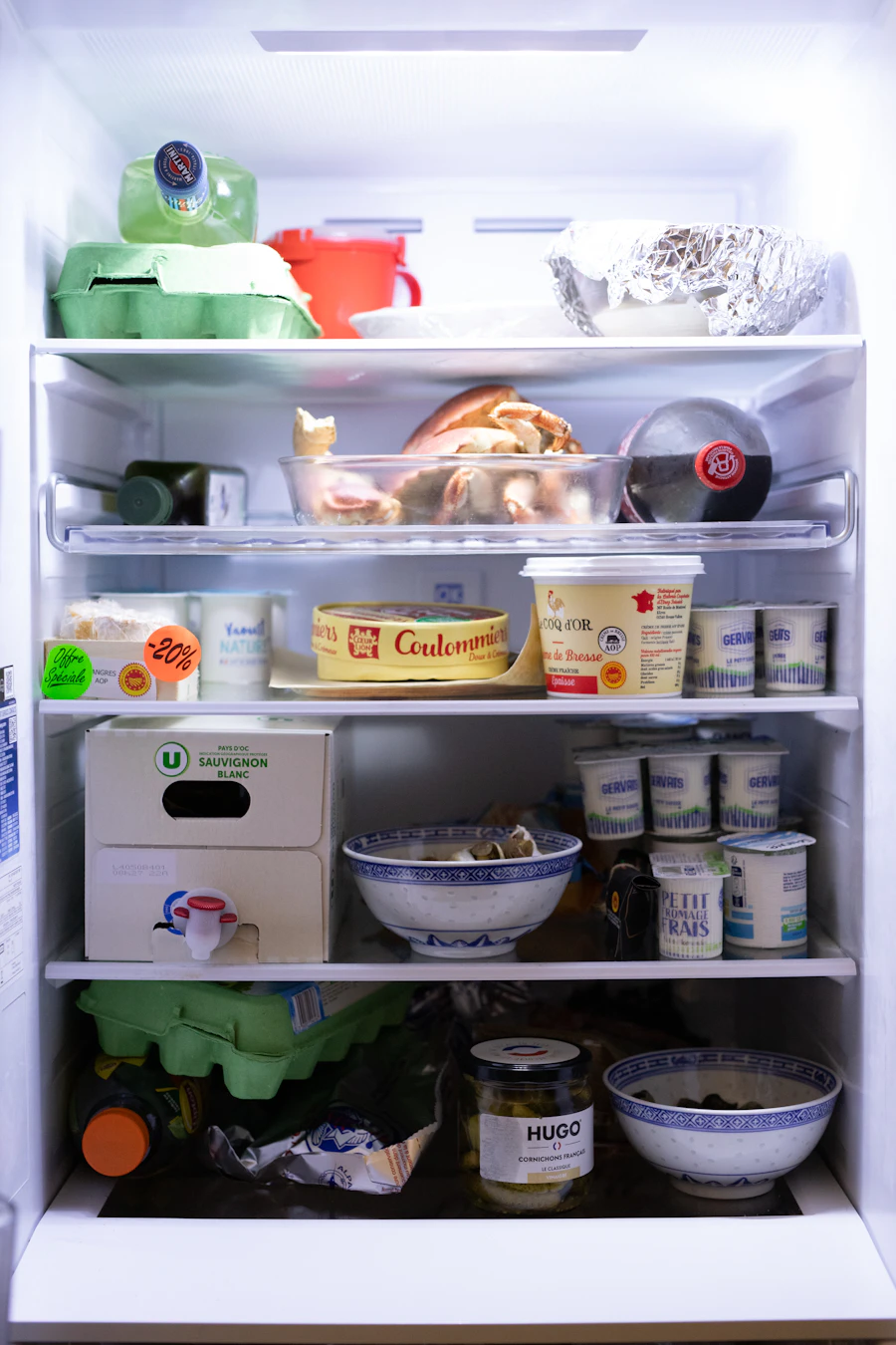 An open refrigerator filled with food