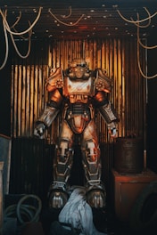 a giant robot standing in front of a wall