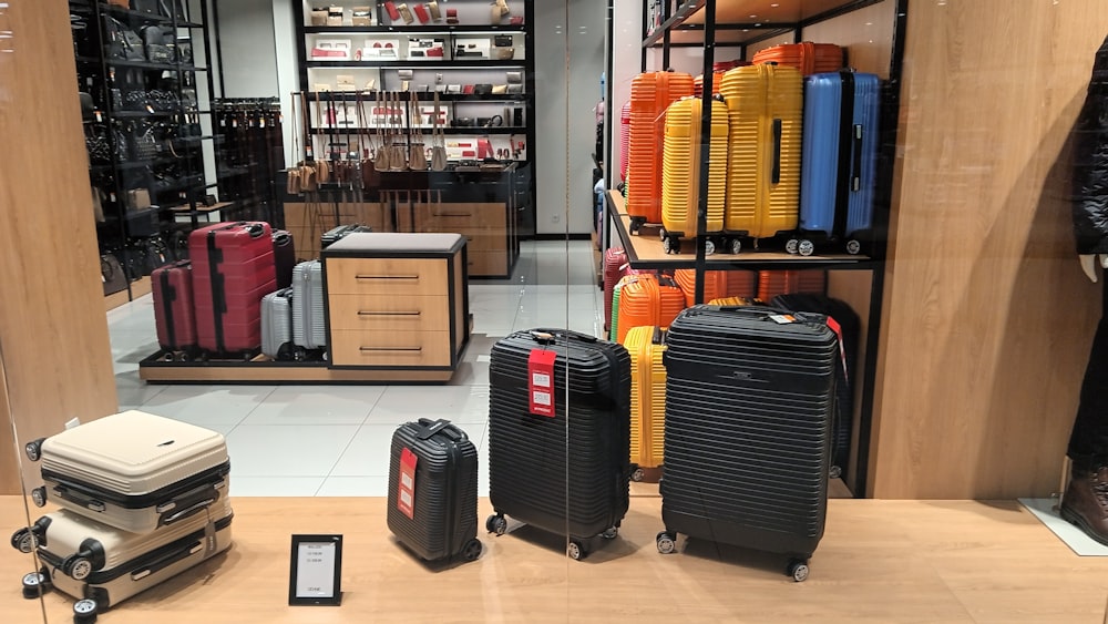 a display of luggage in a retail store