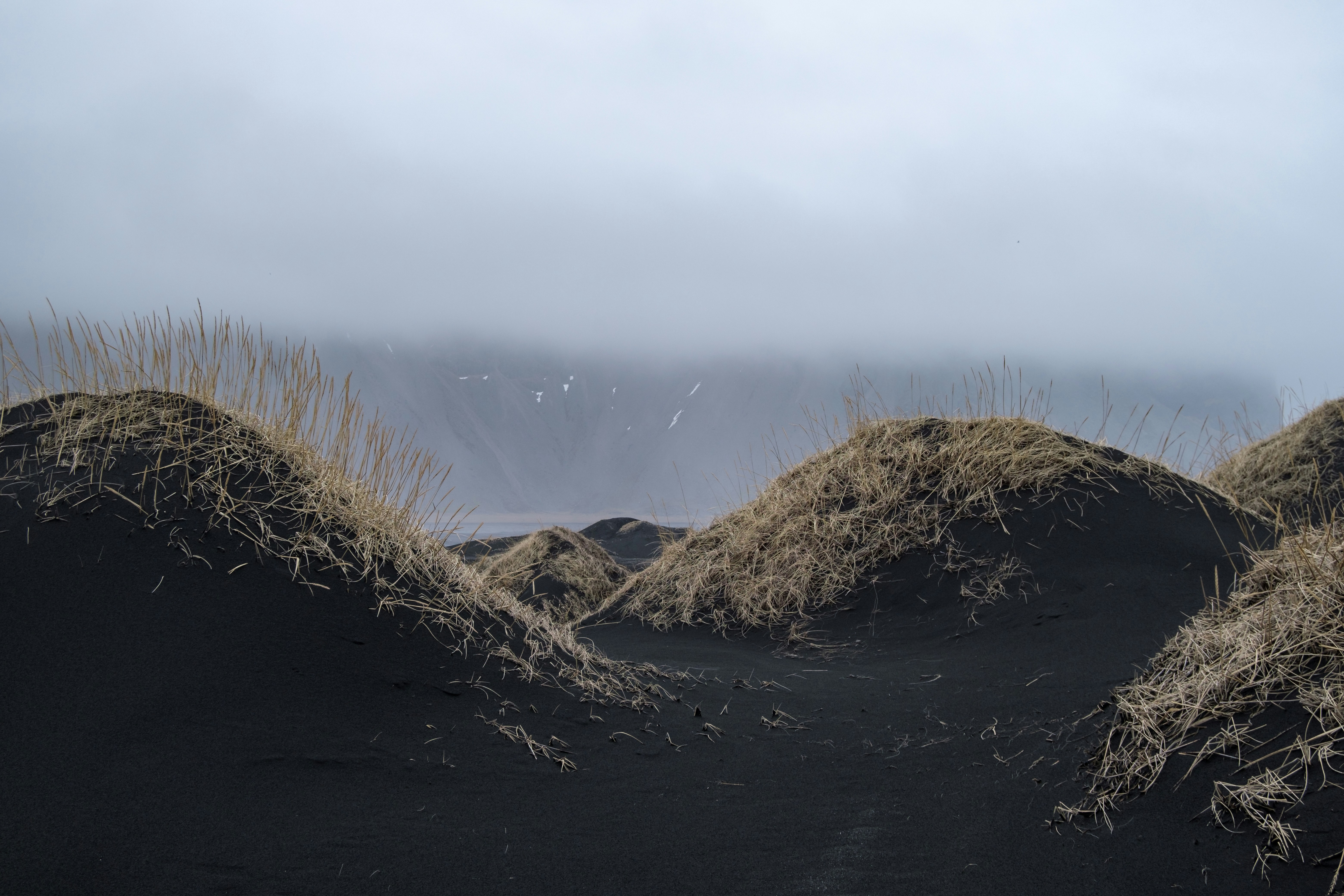 a group of sand dunes with grass growing out of them