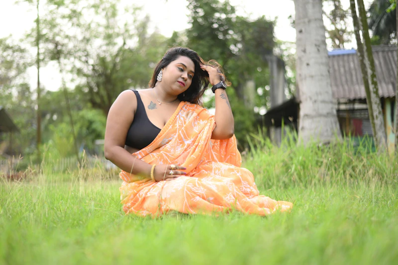 Serene Indian sugar momma in a flowing sari