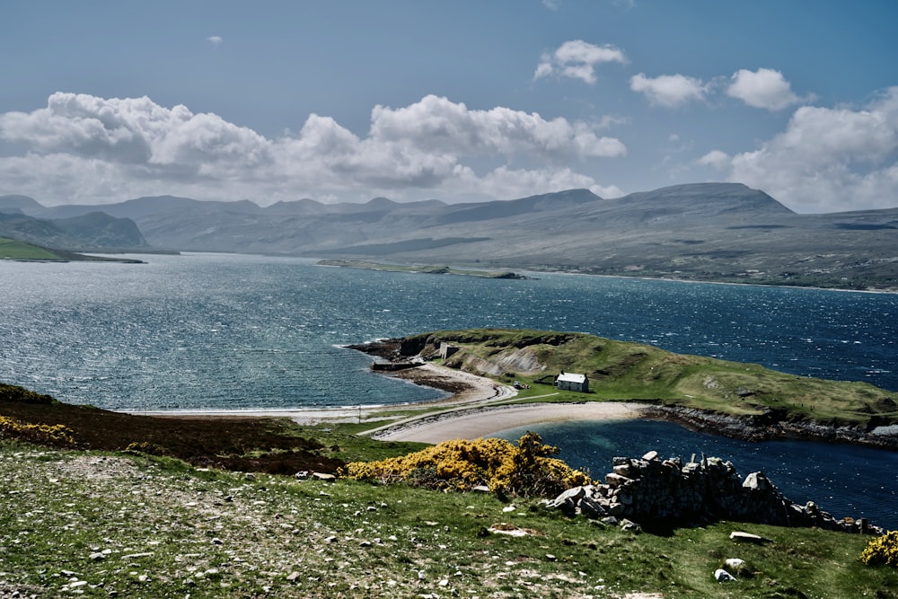 a large body of water surrounded by mountains