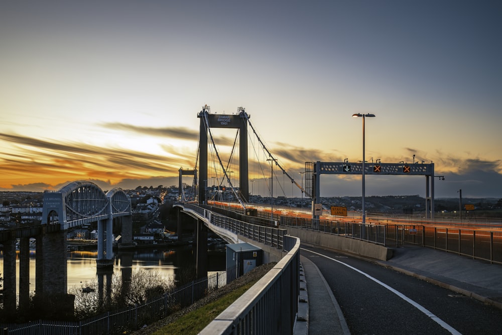 a bridge that has a train going over it