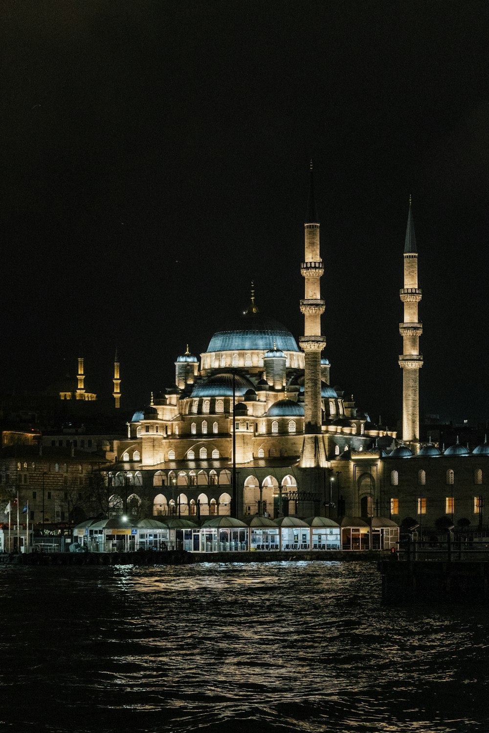 a large building that is lit up at night