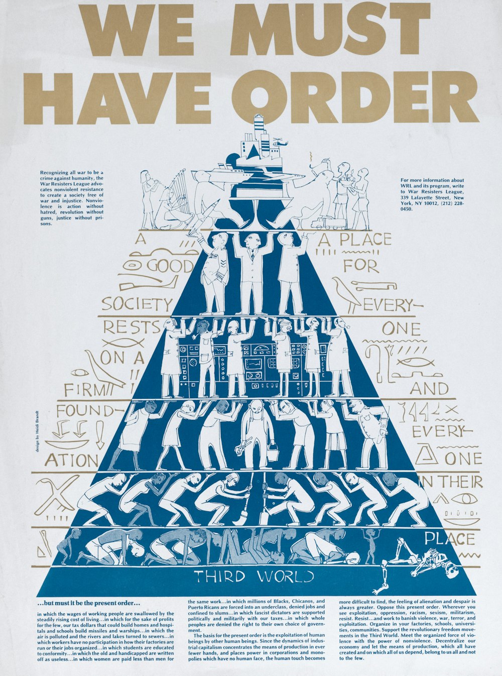 a poster with a pyramid of people standing in front of it