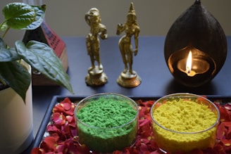 a couple of bowls of food on a table