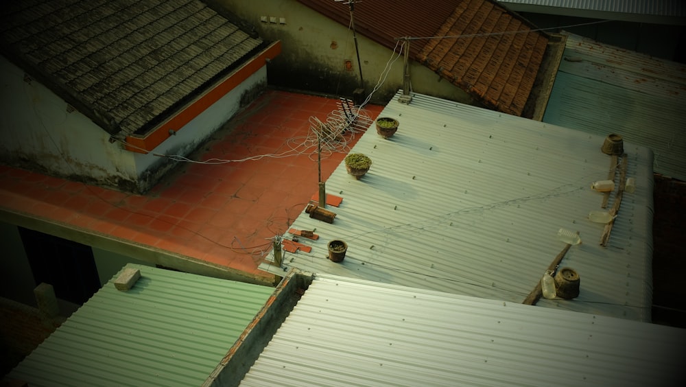 a view of a rooftop from above of a building