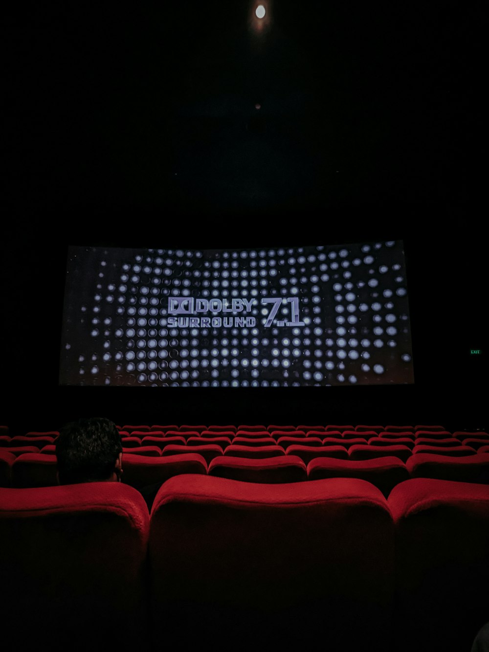 um teatro vazio com um telão na parede